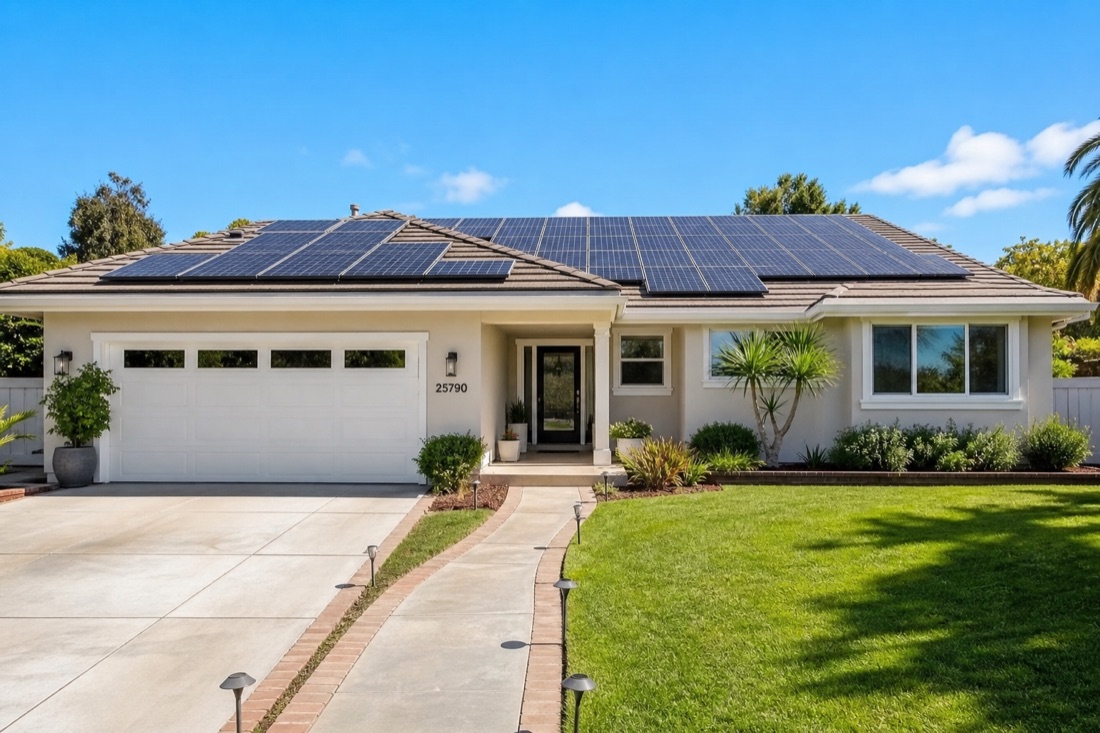 Modern home with solar panels